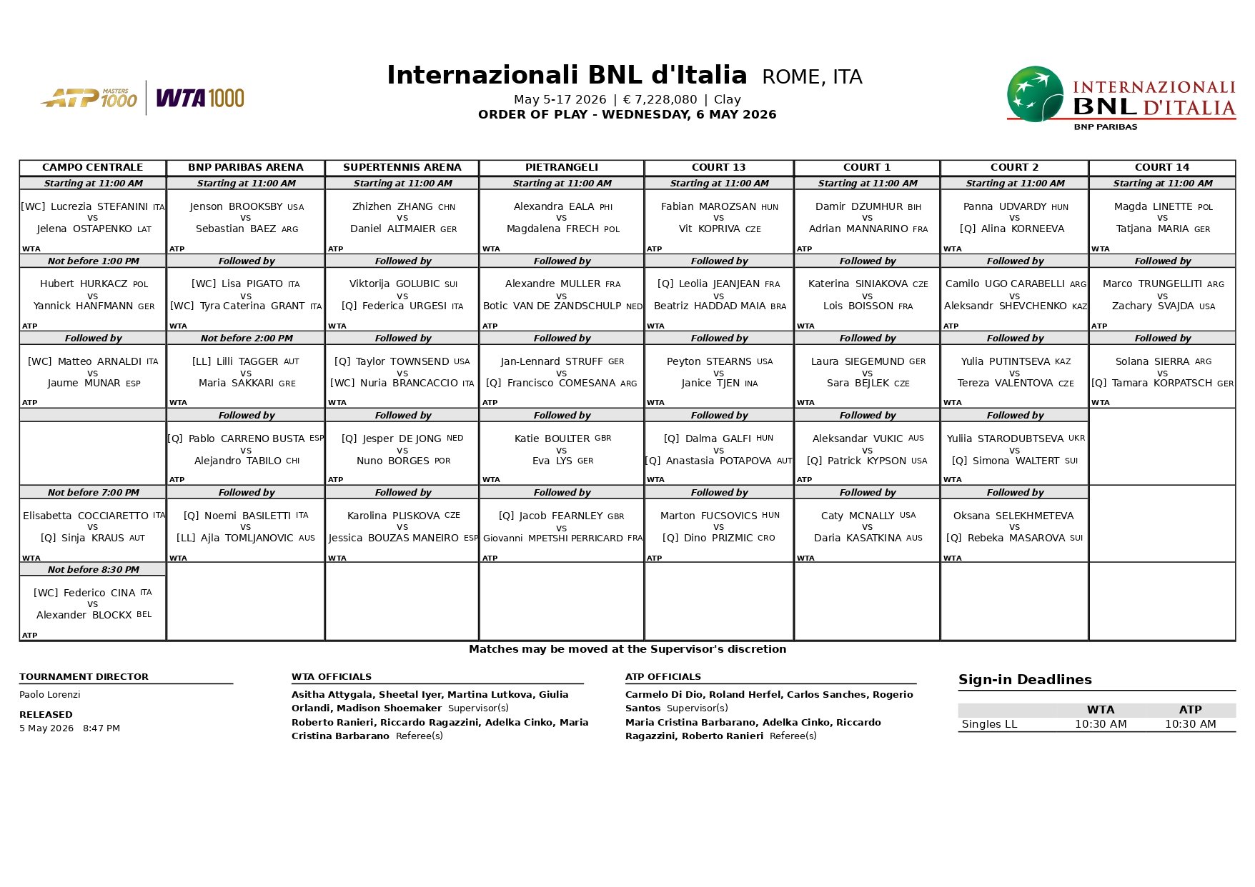 ATP WTA Roma 2026 Programacion 6 Mayo page 0001 &ndash; Match Tenis