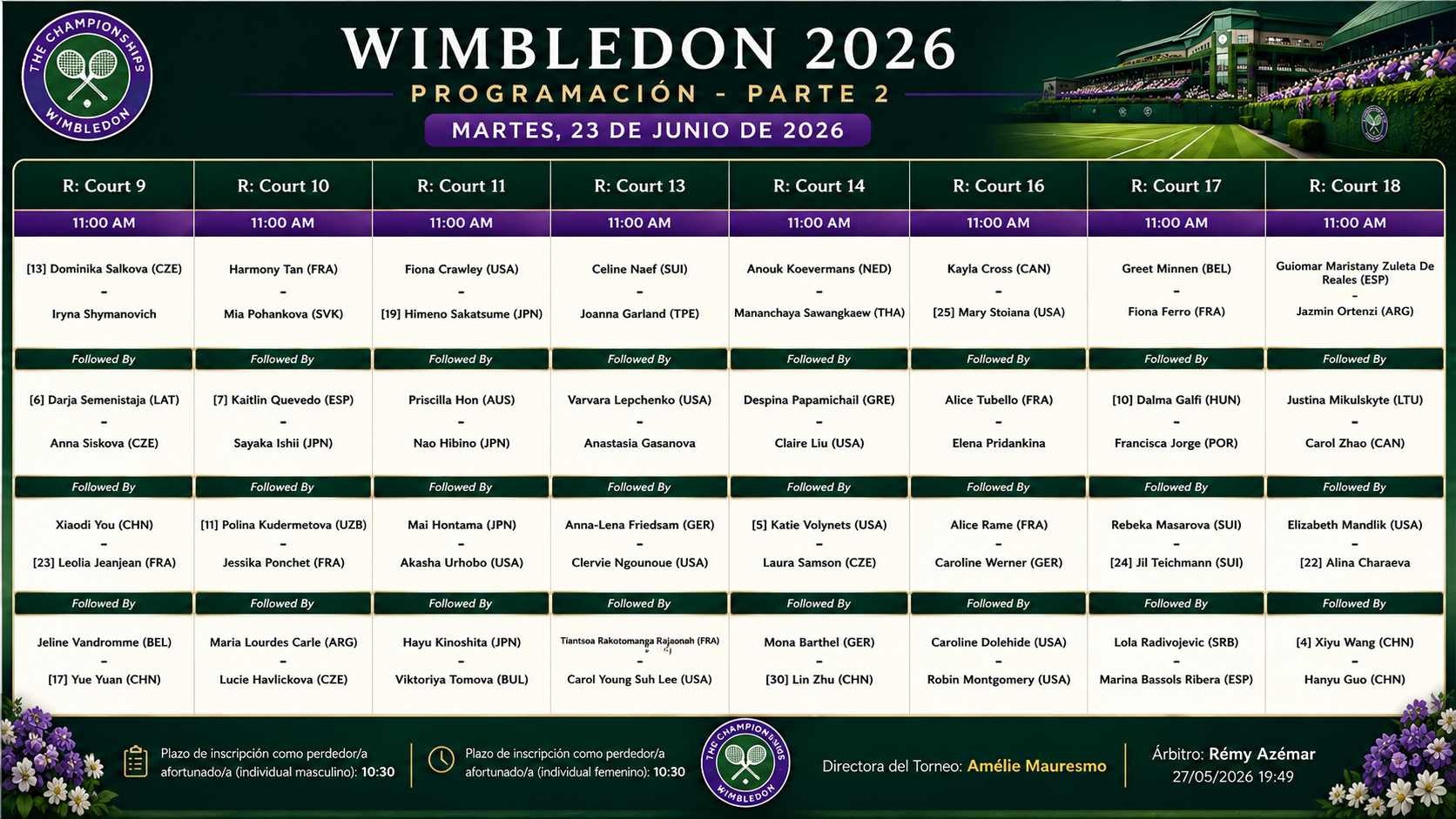 Programacion Wimbledon 2026 23 Junio 2 &ndash; Match Tenis