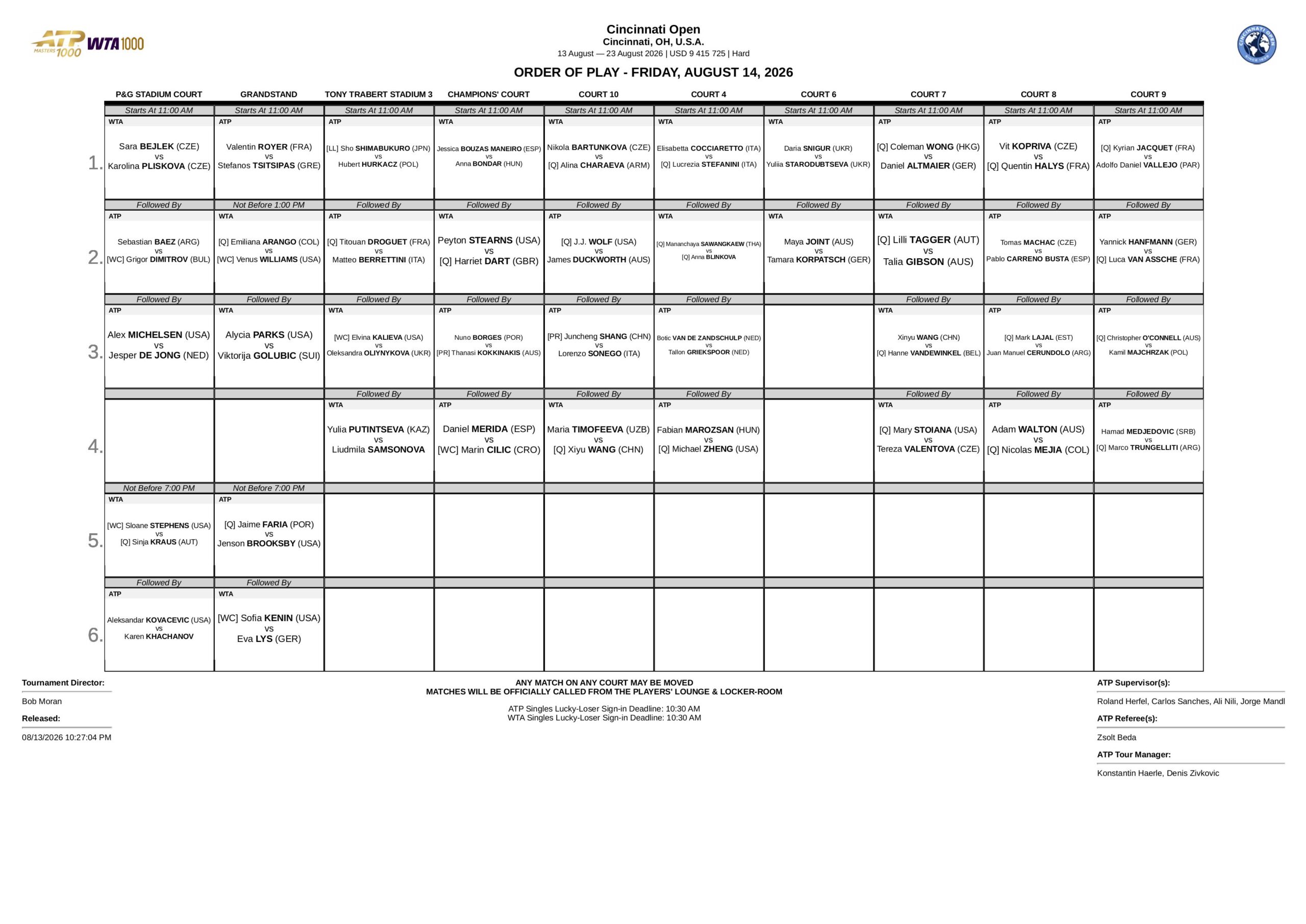 Programacion 14 Agosto Cincinnati Open scaled &ndash; Match Tenis